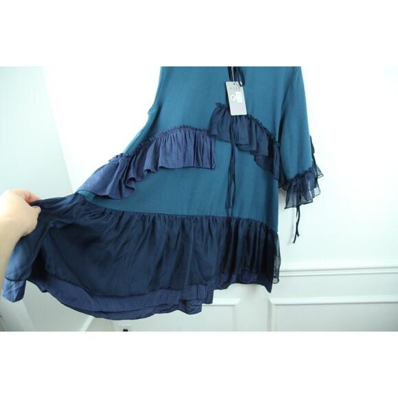 Pretty Angel XL Tunic Top Linen Blend Ruffles Blue Lagenlook Fairy Artsy Boho - Picture 9 of 11